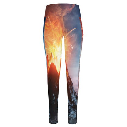 Erupting Volcano Print High-Waisted Pocket Leggings