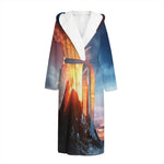 Erupting Volcano Print Hooded Bathrobe