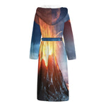 Erupting Volcano Print Hooded Bathrobe