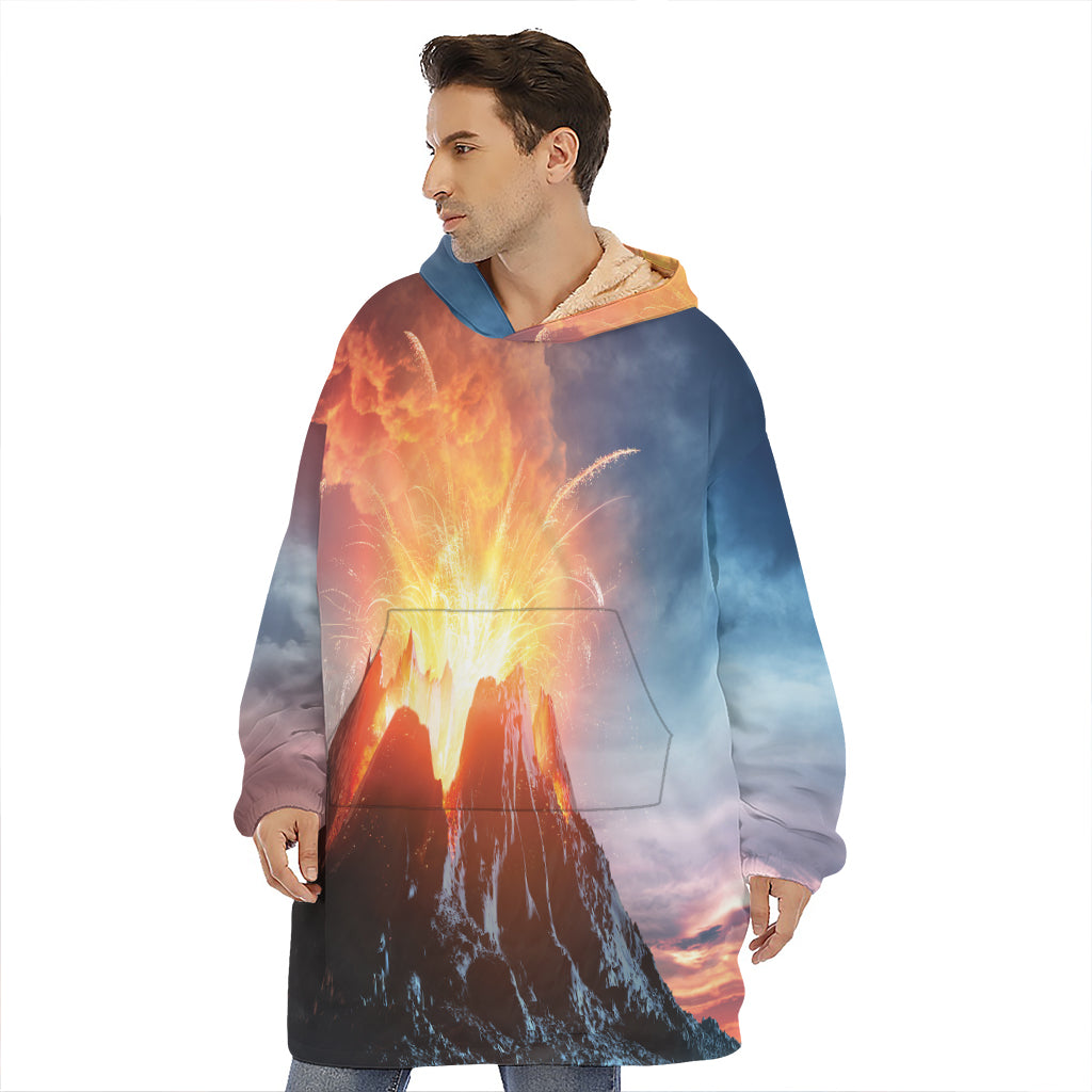 Erupting Volcano Print Hoodie Blanket