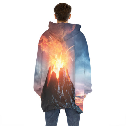 Erupting Volcano Print Hoodie Blanket