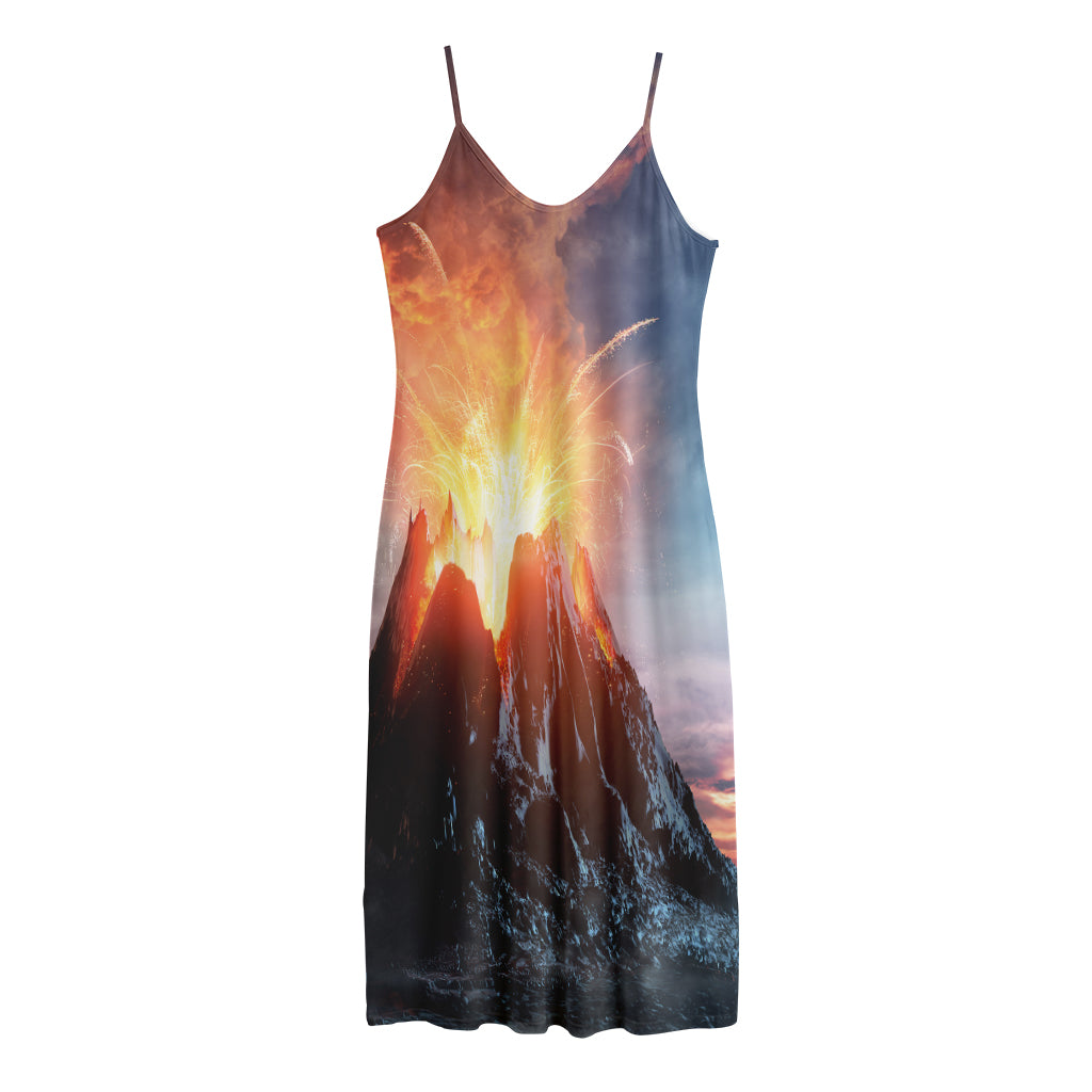 Erupting Volcano Print Jersey Midi Cami Dress