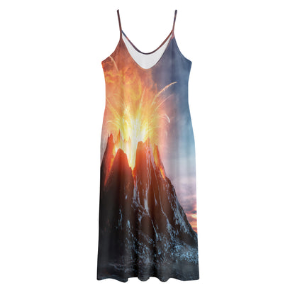 Erupting Volcano Print Jersey Midi Cami Dress