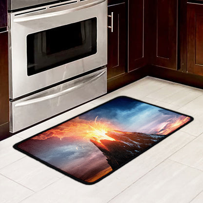 Erupting Volcano Print Kitchen Mat