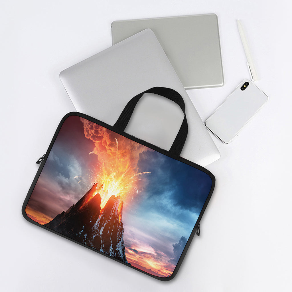 Erupting Volcano Print Laptop Sleeve With Handle