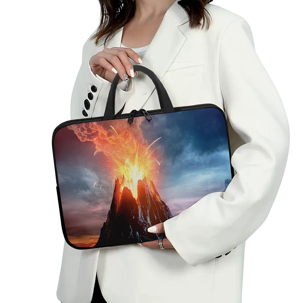 Erupting Volcano Print Laptop Sleeve With Handle