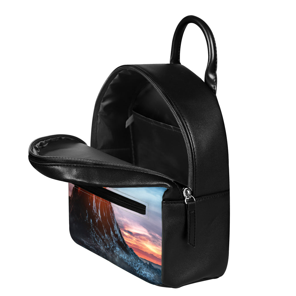 Erupting Volcano Print Leather Backpack