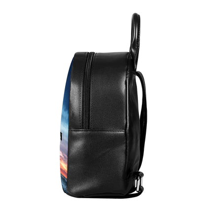 Erupting Volcano Print Leather Backpack