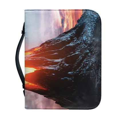 Erupting Volcano Print Leather Bible Cover