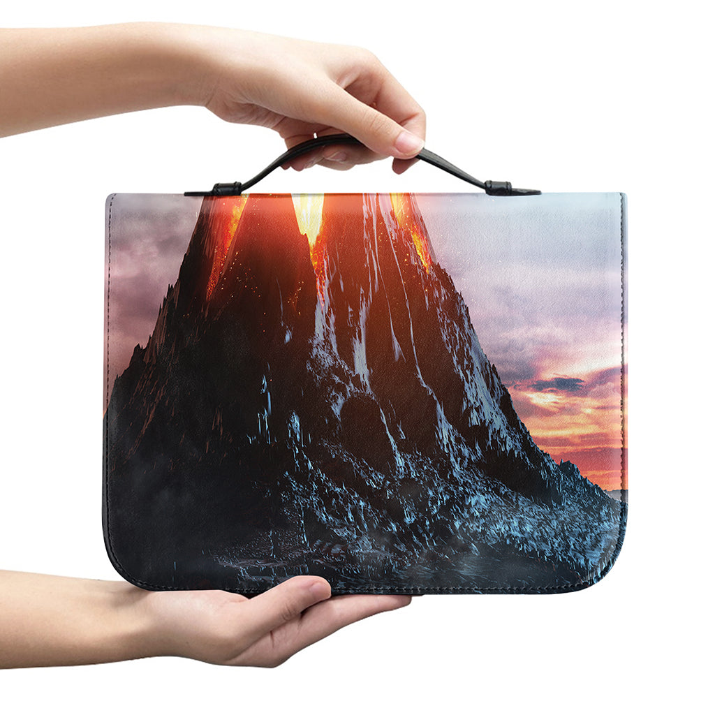 Erupting Volcano Print Leather Bible Cover