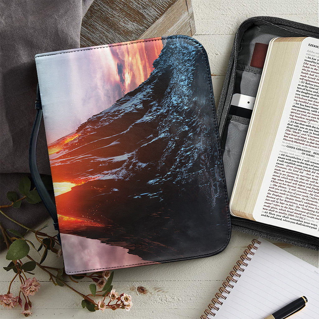 Erupting Volcano Print Leather Bible Cover