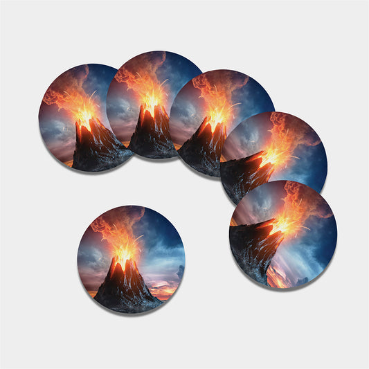 Erupting Volcano Print Leather Coaster Set