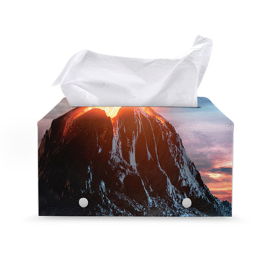 Erupting Volcano Print Leather Tissue Box Cover