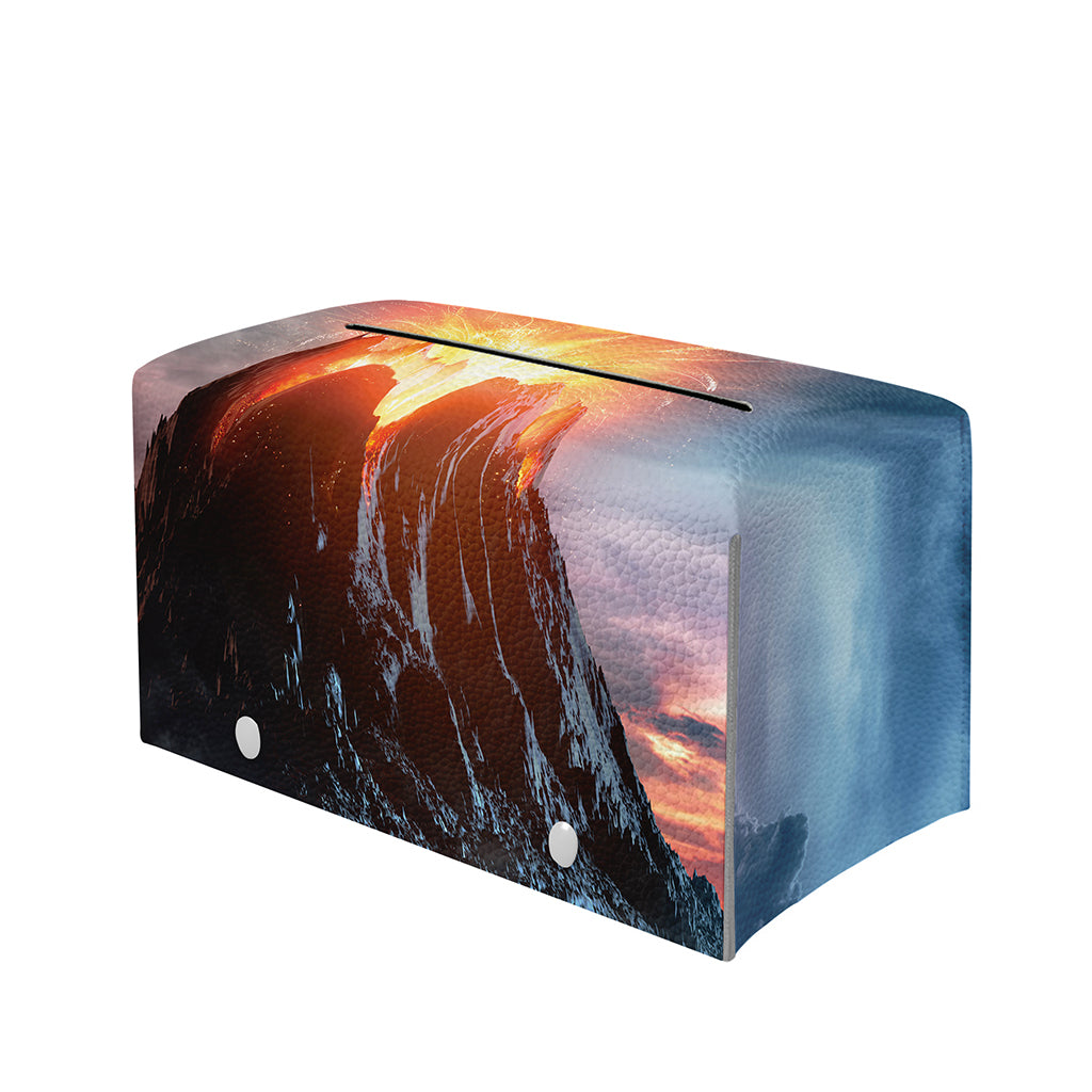 Erupting Volcano Print Leather Tissue Box Cover