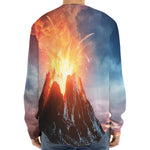 Erupting Volcano Print Long Sleeve Baseball Jersey