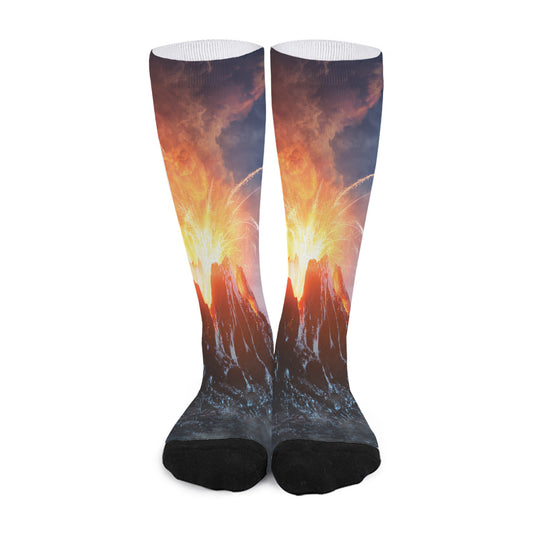 Erupting Volcano Print Long Socks