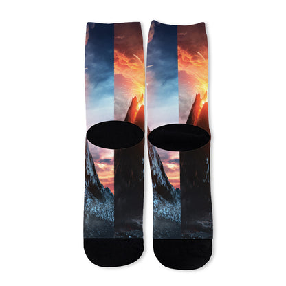 Erupting Volcano Print Long Socks