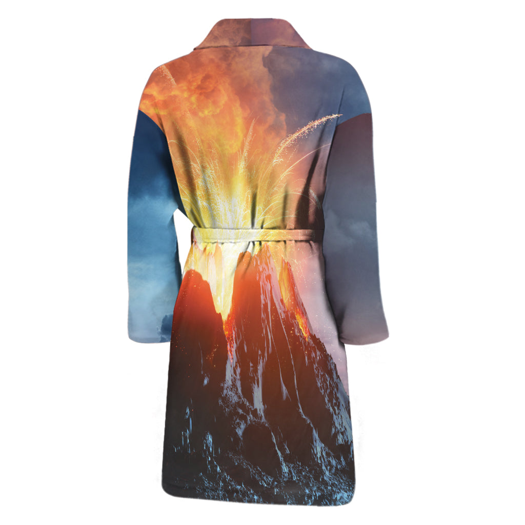 Erupting Volcano Print Men's Bathrobe