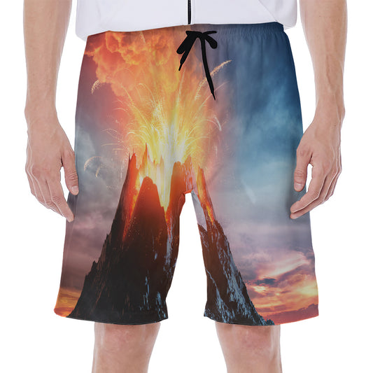 Erupting Volcano Print Men's Beach Shorts