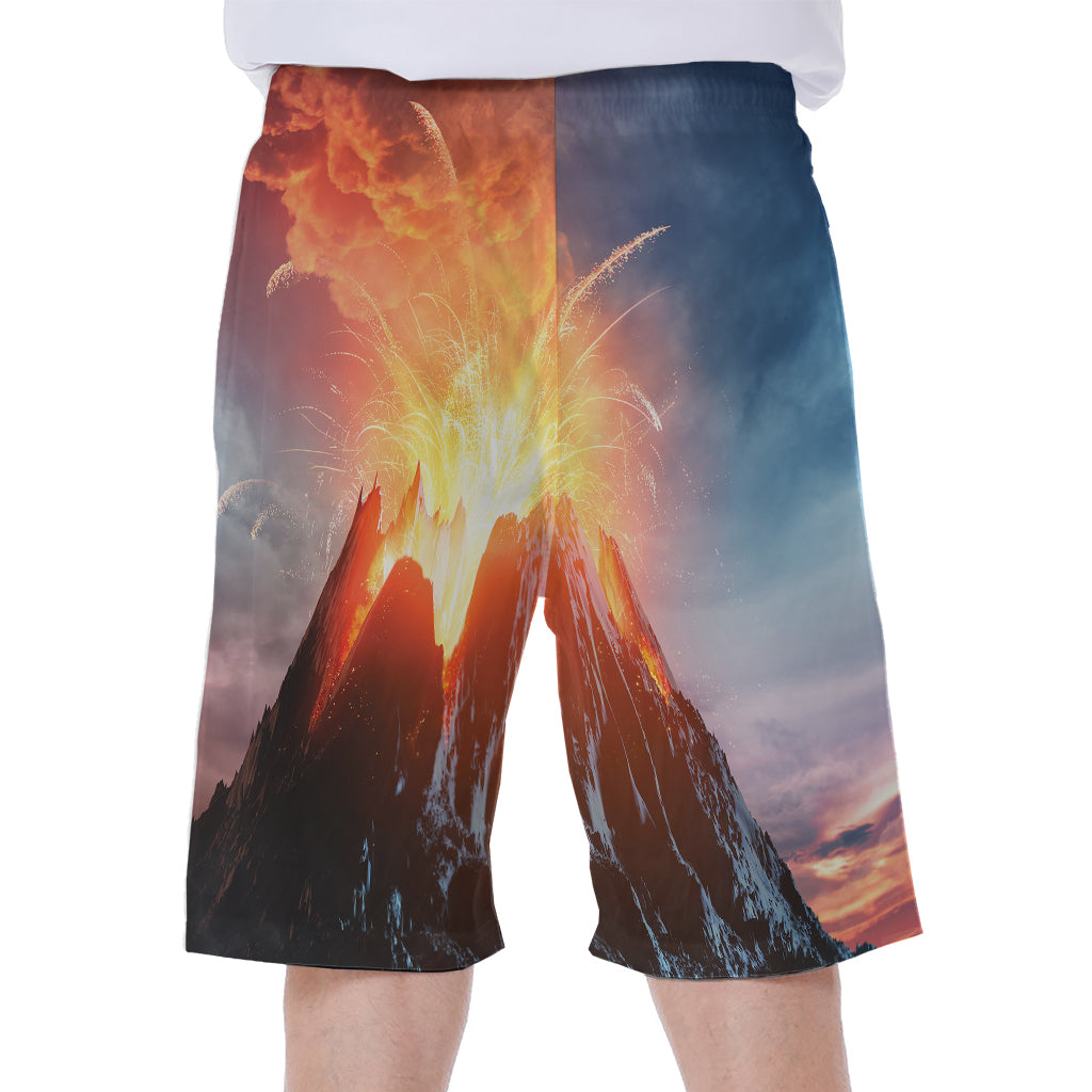 Erupting Volcano Print Men's Beach Shorts