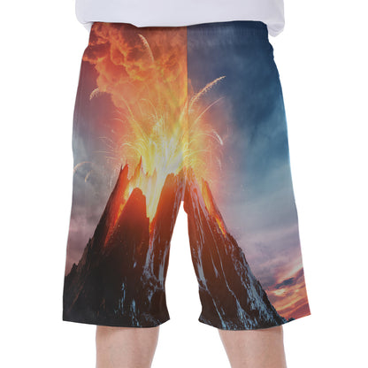 Erupting Volcano Print Men's Beach Shorts