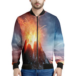 Erupting Volcano Print Men's Bomber Jacket