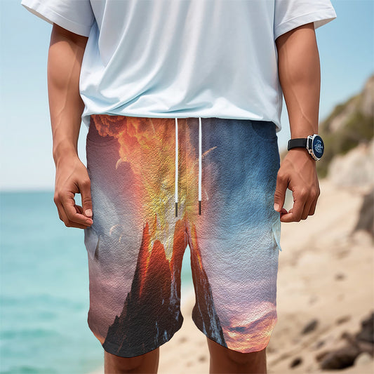 Erupting Volcano Print Men's Cargo Shorts