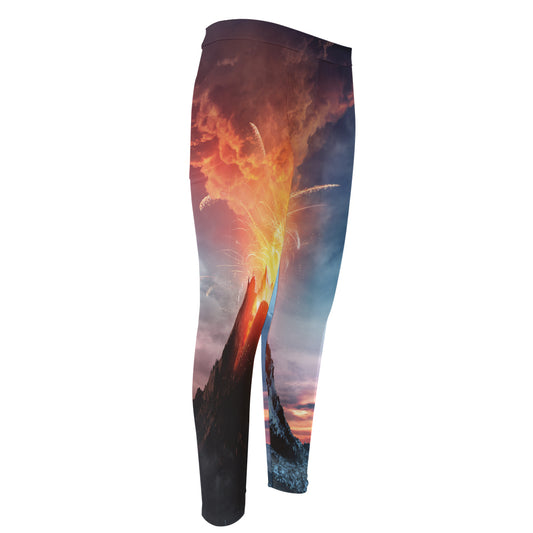 Erupting Volcano Print Men's Compression Pants