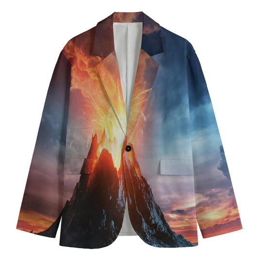Erupting Volcano Print Men's Cotton Blazer