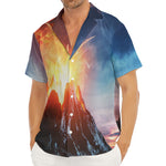 Erupting Volcano Print Men's Deep V-Neck Shirt