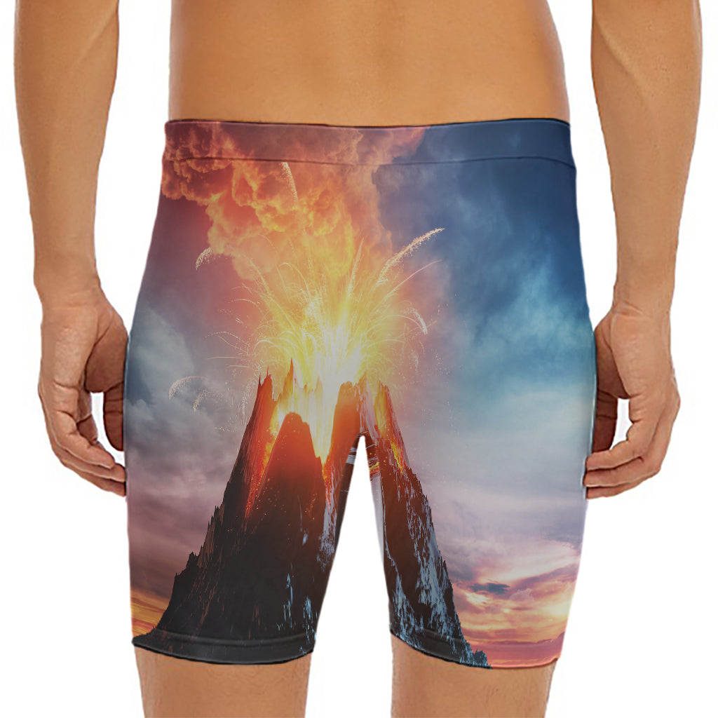 Erupting Volcano Print Men's Long Boxer Briefs