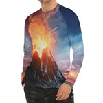 Erupting Volcano Print Men's Long Sleeve Rash Guard