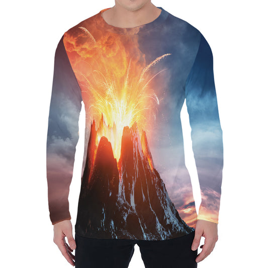 Erupting Volcano Print Men's Long Sleeve T-Shirt