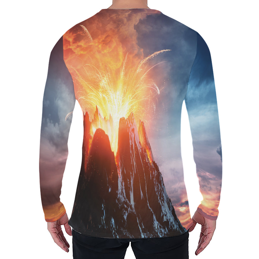 Erupting Volcano Print Men's Long Sleeve T-Shirt
