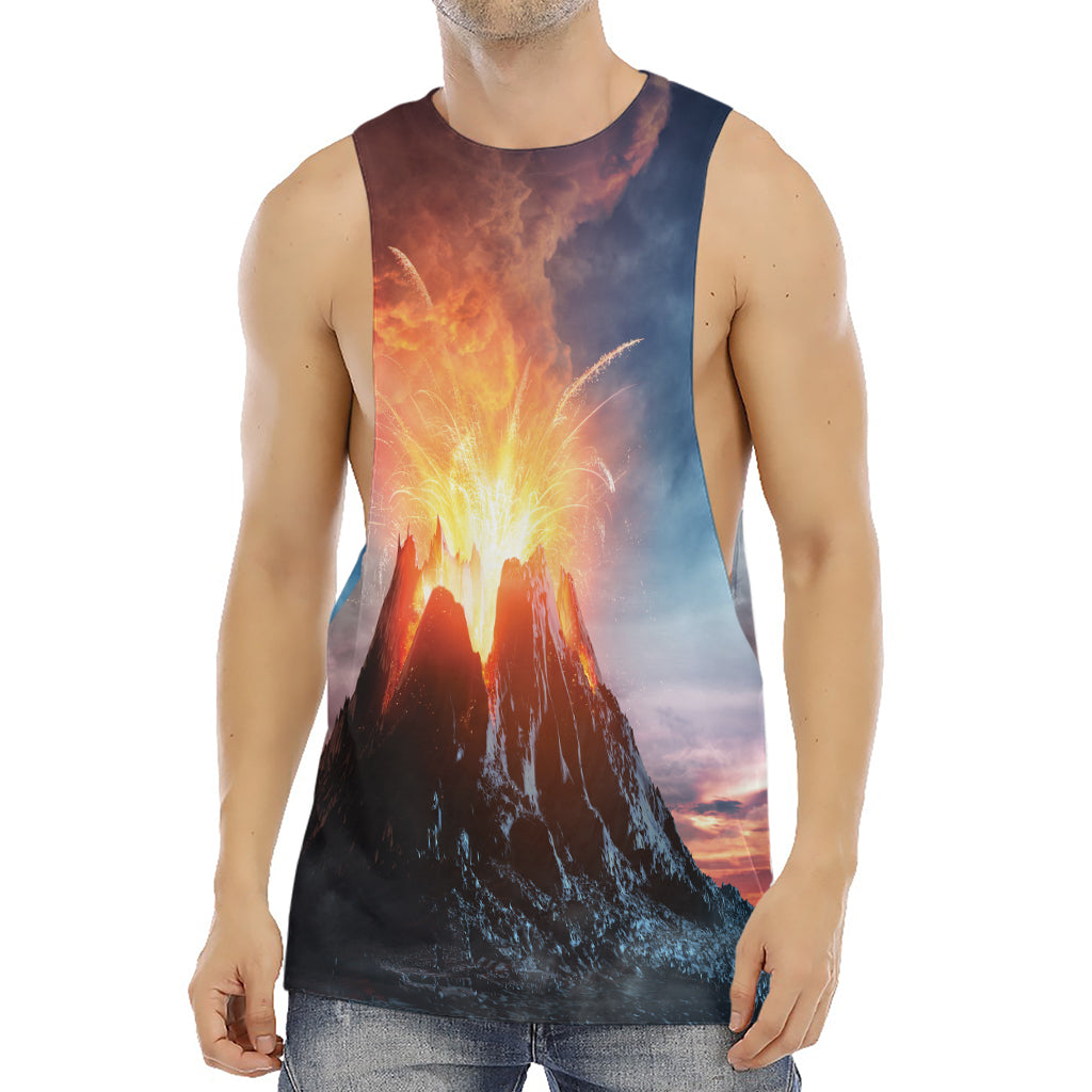 Erupting Volcano Print Men's Muscle Tank Top