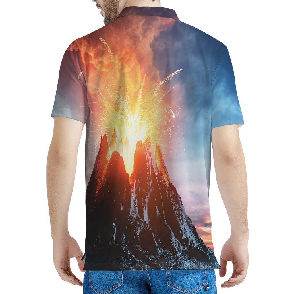 Erupting Volcano Print Men's Polo Shirt