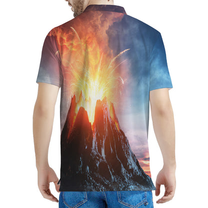 Erupting Volcano Print Men's Polo Shirt