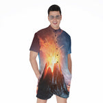 Erupting Volcano Print Men's Rompers