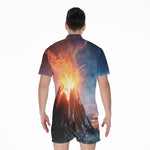 Erupting Volcano Print Men's Rompers