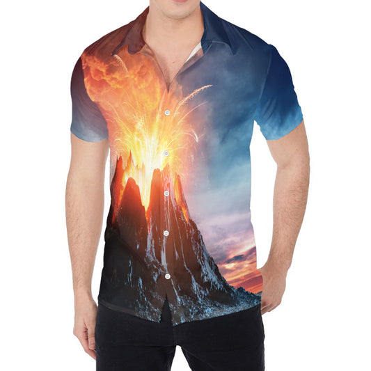 Erupting Volcano Print Men's Shirt