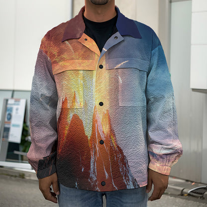 Erupting Volcano Print Men's Shirt Jacket