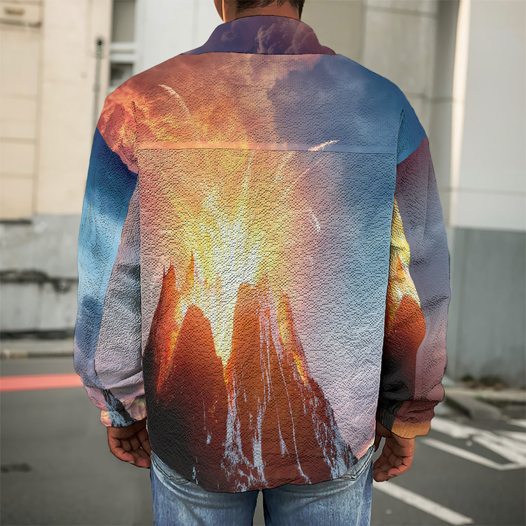Erupting Volcano Print Men's Shirt Jacket