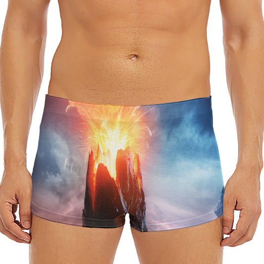 Erupting Volcano Print Men's Short Boxer Briefs