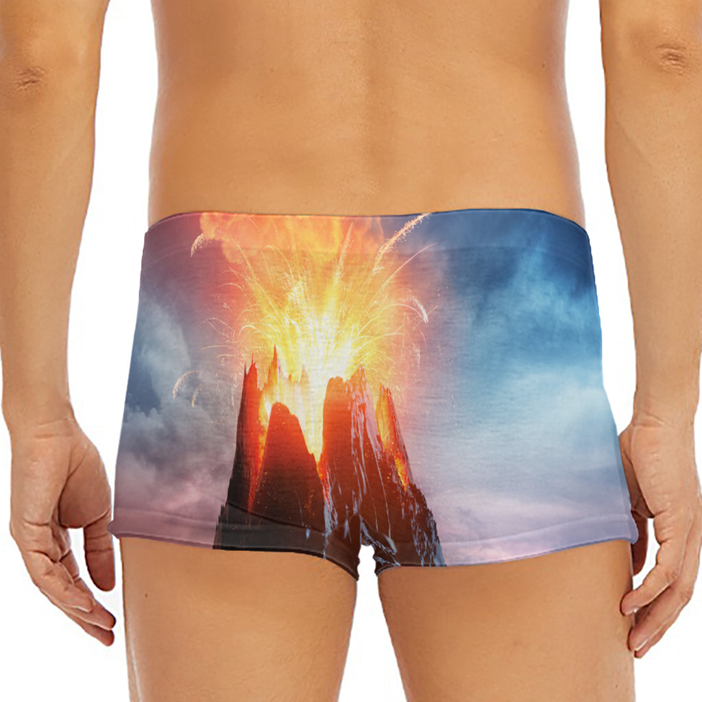Erupting Volcano Print Men's Short Boxer Briefs