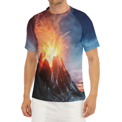 Erupting Volcano Print Men's Short Sleeve Rash Guard