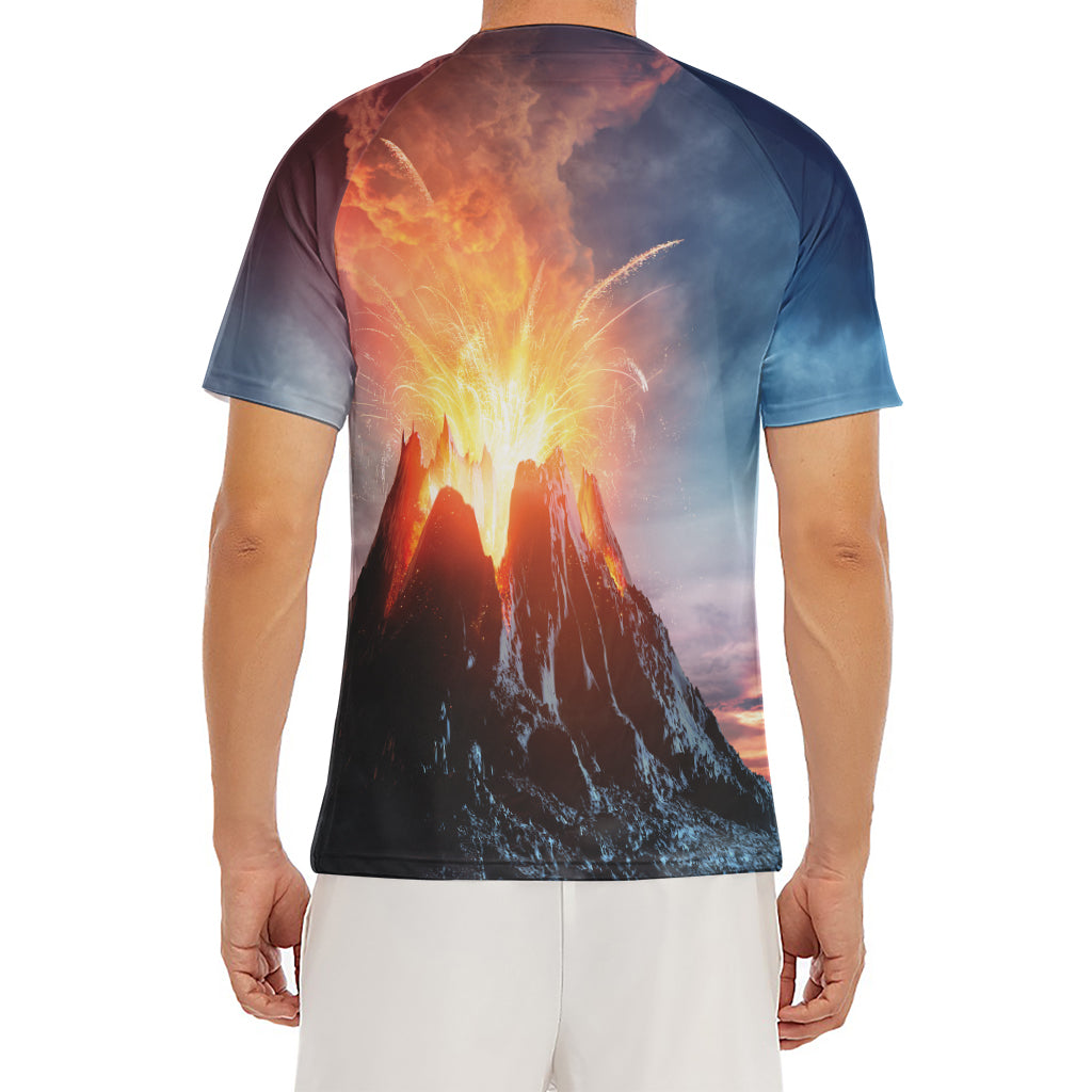 Erupting Volcano Print Men's Short Sleeve Rash Guard