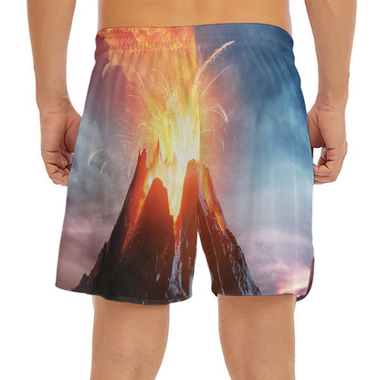 Erupting Volcano Print Men's Split Running Shorts
