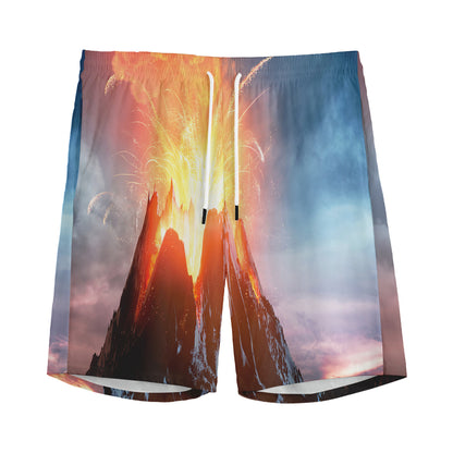 Erupting Volcano Print Men's Sports Shorts