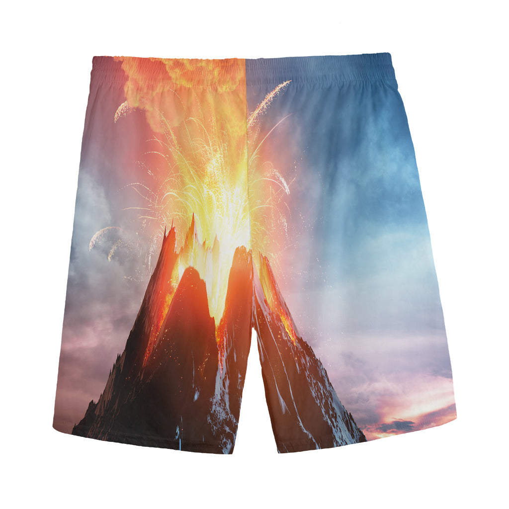 Erupting Volcano Print Men's Sports Shorts