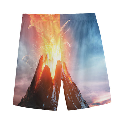 Erupting Volcano Print Men's Sports Shorts